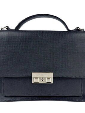 Auth GUCCI Handbag Shoulder Bag Black Leather/Silvertone